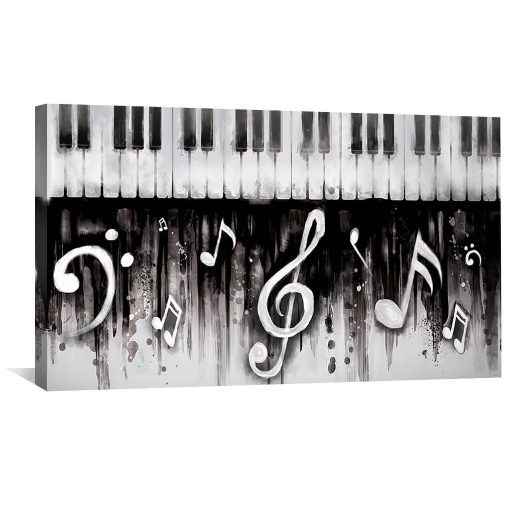 Noir Piano Canvas Art 50 x 25cm / Unframed Canvas Print Clock Canvas