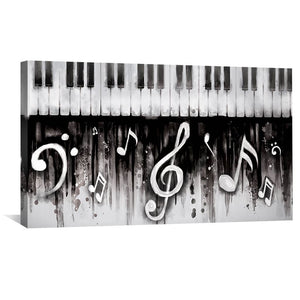 Noir Piano Canvas Art 50 x 25cm / Unframed Canvas Print Clock Canvas