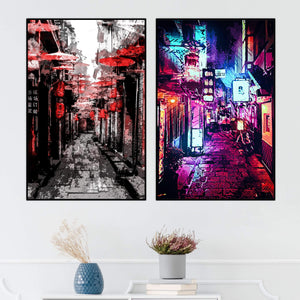 Osaka Streets Canvas Art Set of 2 / 40 x 50cm / No Board - Canvas Print Only Clock Canvas