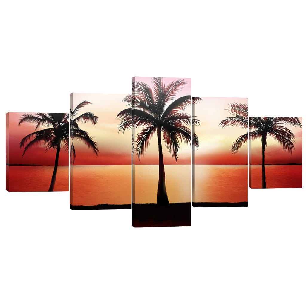 Palm Tree Horizon Canvas - 5 Panel Art Clock Canvas