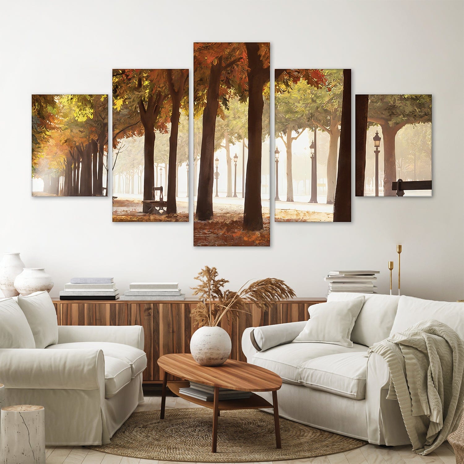 Park Strolls Canvas - 5 Panel Art 5 Panel / Large / Standard Gallery Wrap Clock Canvas