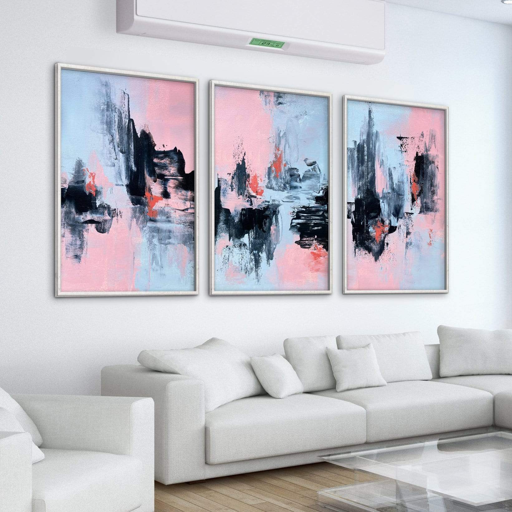 Pink And Grey Abstract Canvas Art Clock Canvas