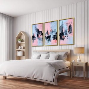 Pink And Grey Abstract Canvas Art Clock Canvas