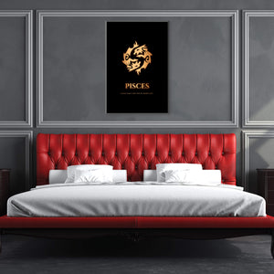 Pisces - Gold Clock Canvas
