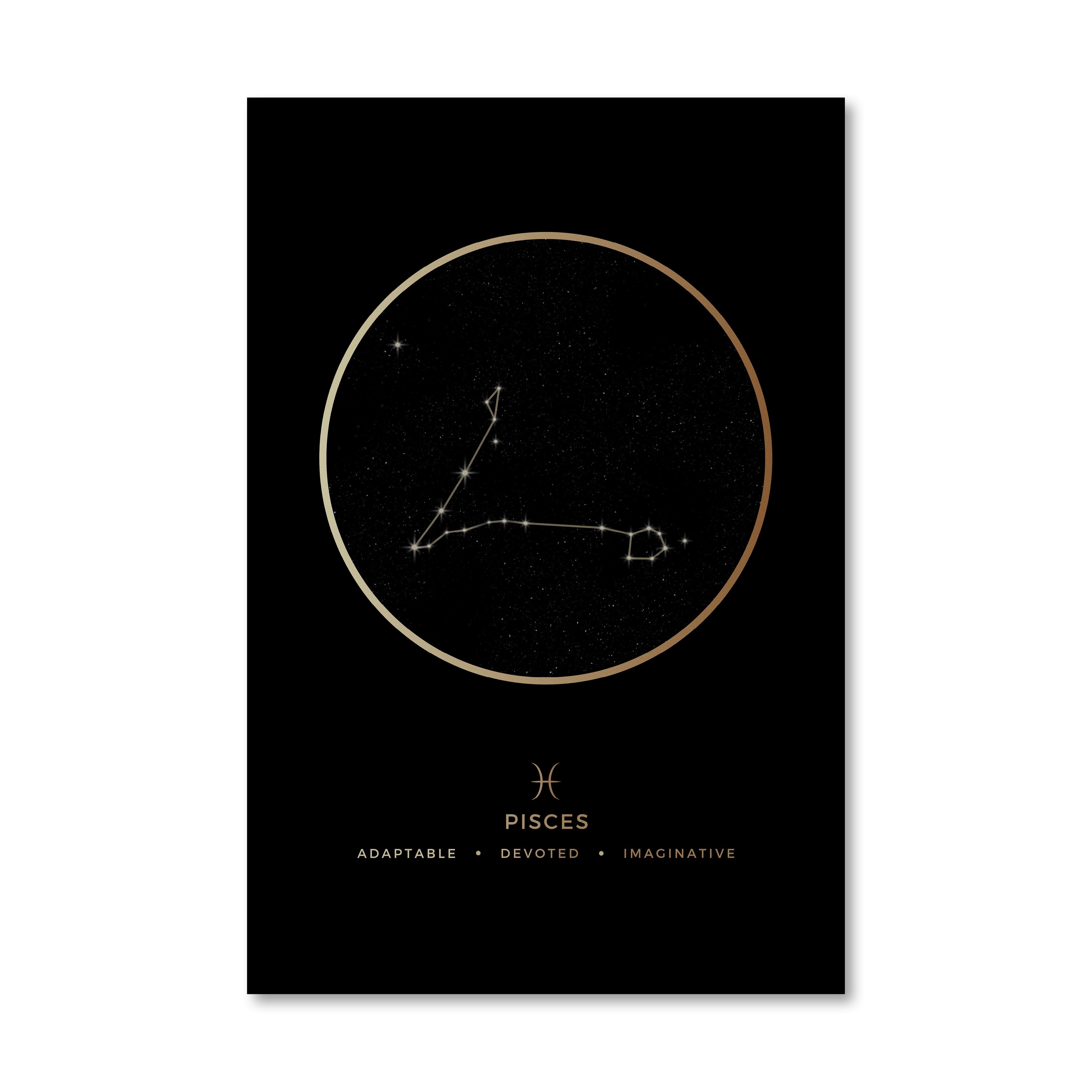 Pisces Traits Gold Canvas Art 40 x 50cm / No Board - Canvas Print Only Clock Canvas