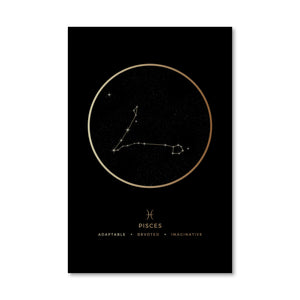 Pisces Traits Gold Canvas Art 40 x 50cm / No Board - Canvas Print Only Clock Canvas