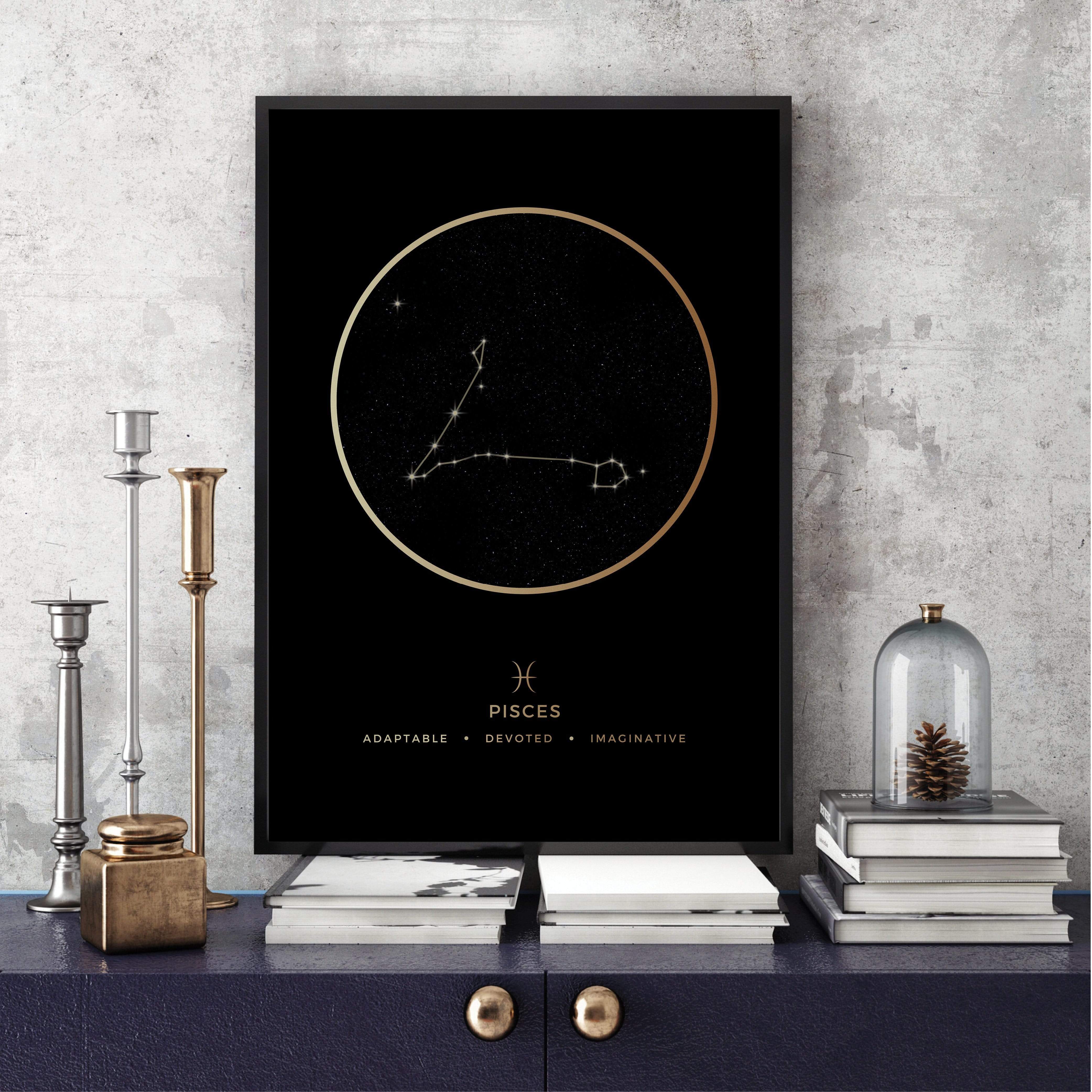 Pisces Traits Gold Canvas Art Clock Canvas