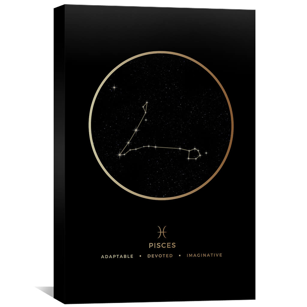 Pisces Traits Gold Canvas Art 40 x 60cm / Unframed Canvas Print Clock Canvas