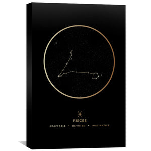 Pisces Traits Gold Canvas Art 40 x 60cm / Unframed Canvas Print Clock Canvas