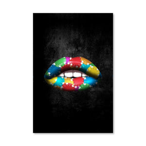 Poker Chips Lips Canvas Art Clock Canvas