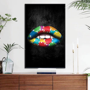 Poker Chips Lips Clock Canvas