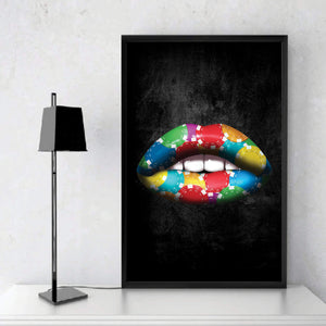 Poker Chips Lips Clock Canvas