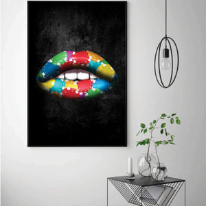 Poker Chips Lips Clock Canvas