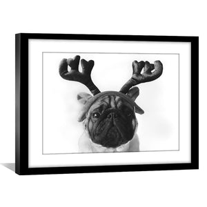 Pug Reindeer Print Art Clock Canvas