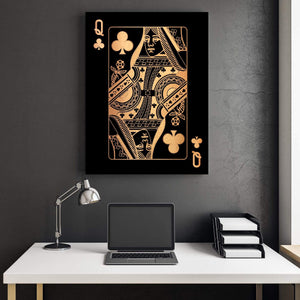 Queen of Clubs - Gold Clock Canvas