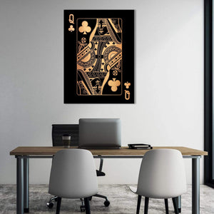 Queen of Clubs - Gold Clock Canvas