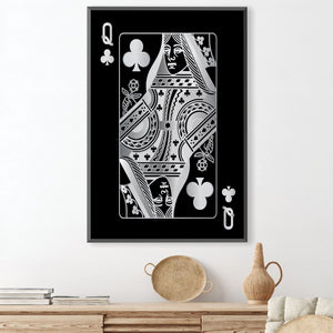 Queen of Clubs - Silver Canvas Art Clock Canvas