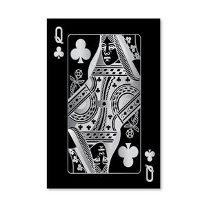 Queen of Clubs - Silver Canvas Art Clock Canvas