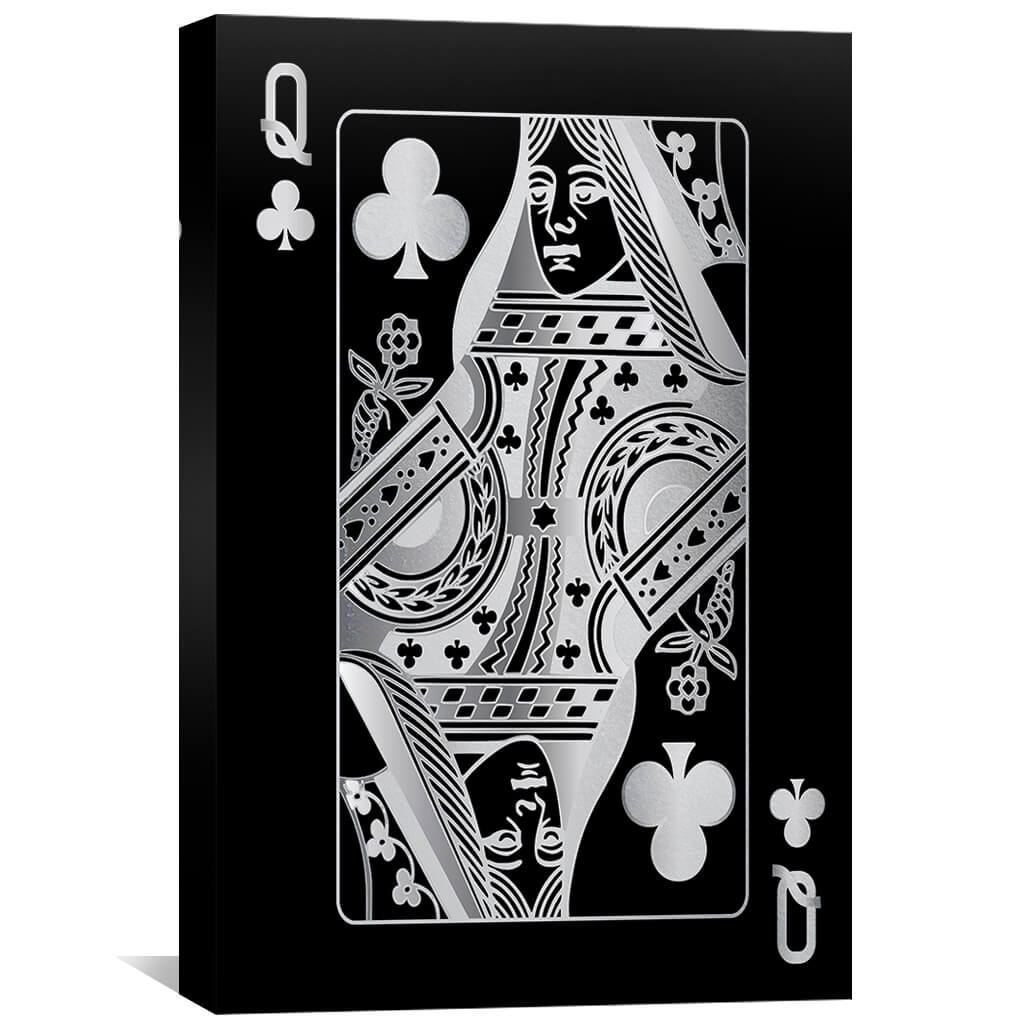 Queen of Clubs - Silver Canvas Art 30 x 45cm / Standard Gallery Wrap Clock Canvas