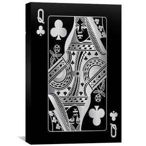 Queen of Clubs - Silver Canvas Art 30 x 45cm / Standard Gallery Wrap Clock Canvas