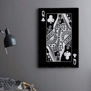 Queen of Clubs - Silver Clock Canvas