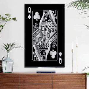 Queen of Clubs - Silver Clock Canvas