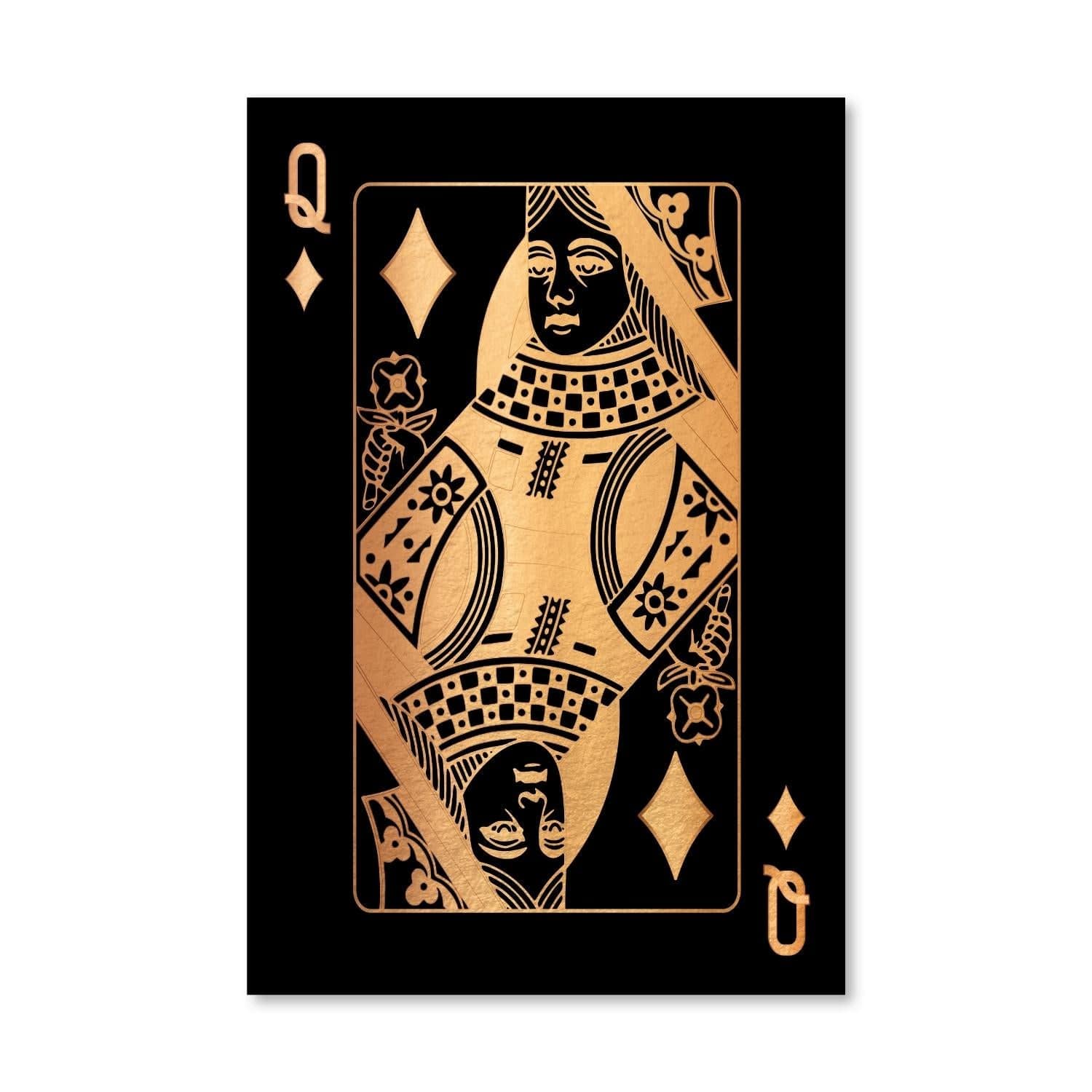 Queen of Diamonds - Gold Canvas Art Clock Canvas