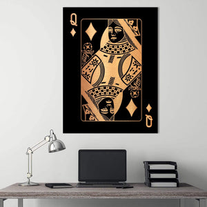 Queen of Diamonds - Gold Clock Canvas