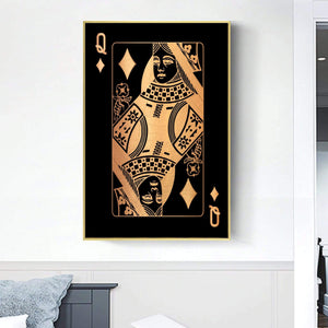Queen of Diamonds - Gold Clock Canvas