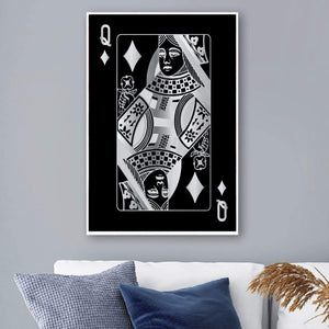 Queen of Diamonds - Silver Clock Canvas