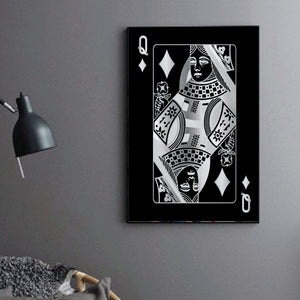 Queen of Diamonds - Silver Clock Canvas