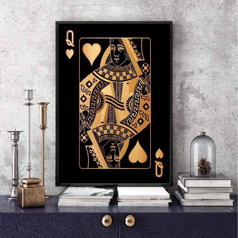 Queen of Hearts - Gold Clock Canvas