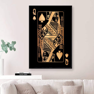 Queen of Spades - Gold Clock Canvas