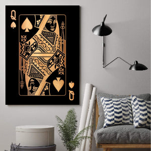 Queen of Spades - Gold Clock Canvas