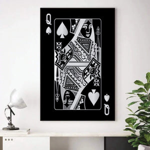 Queen of Spades - Silver Clock Canvas