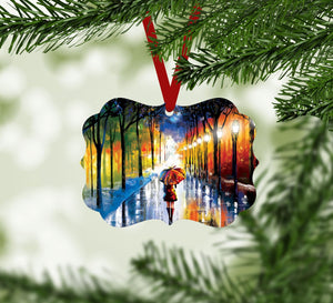 Rainy Stroll Ornament Christmas Ornament Victorian 10.8 x 8cm Clock Canvas