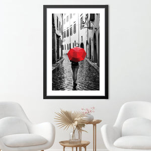 Rainy Walk Print Art Clock Canvas