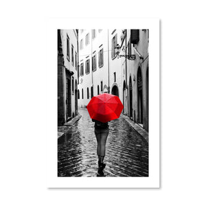 Rainy Walk Print Art Clock Canvas