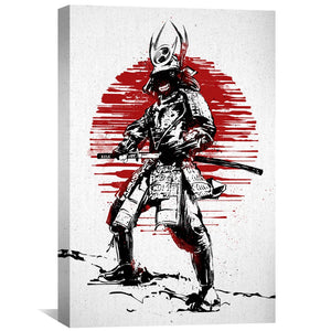 Red Sun Samurai Canvas Art Clock Canvas