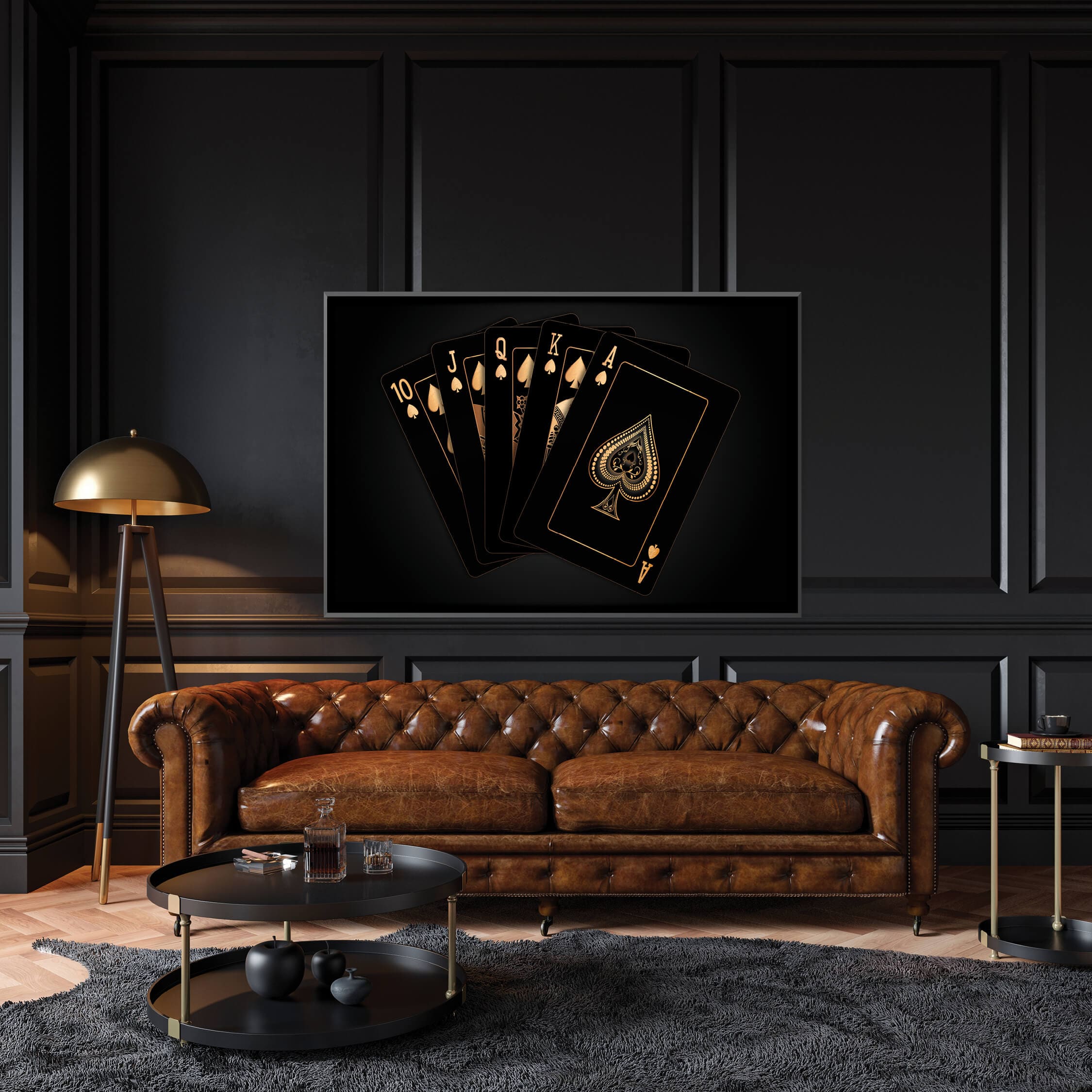 Royal Flush - Gold Clock Canvas