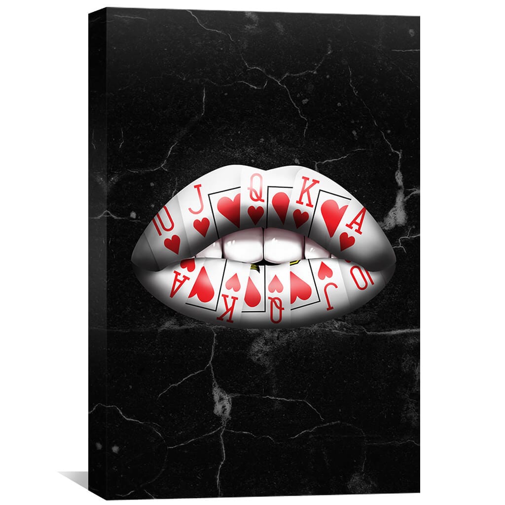 Royal Flush Lips - Hearts Canvas Art 30 x 45cm / Standard Gallery Wrap Clock Canvas