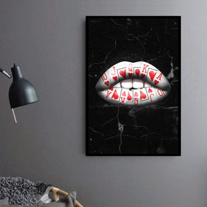 Royal Flush Lips - Hearts Clock Canvas