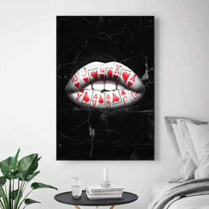 Royal Flush Lips - Hearts Clock Canvas