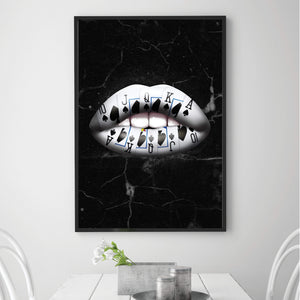 Royal Flush Lips - Spades Clock Canvas