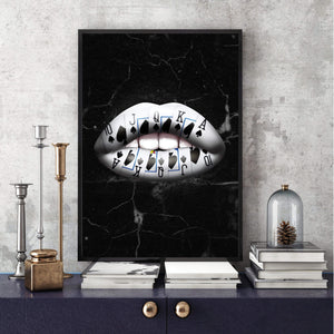 Royal Flush Lips - Spades Clock Canvas