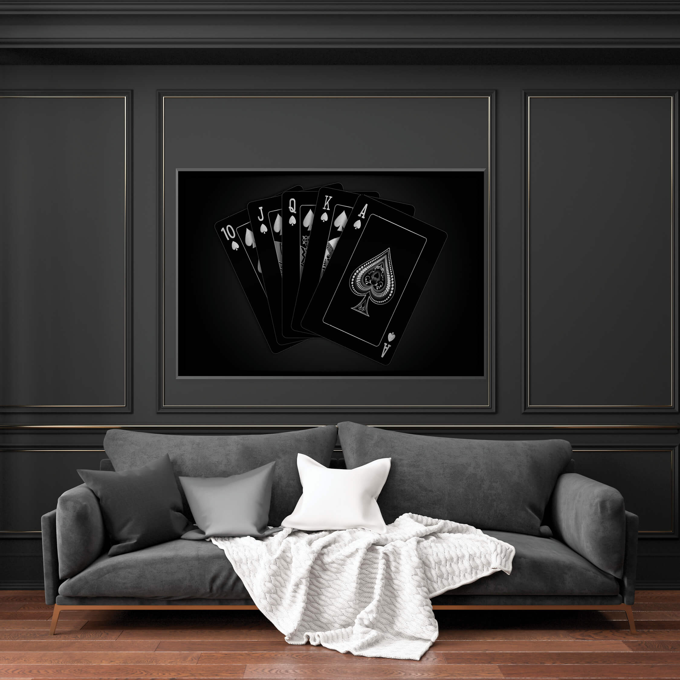 Royal Flush - Silver Clock Canvas