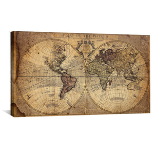 Rustic World Map Canvas Art Clock Canvas