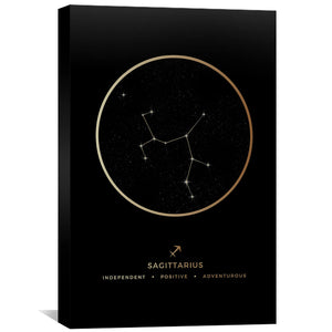 Sagittarius Traits Gold Canvas Art 40 x 60cm / Unframed Canvas Print Clock Canvas