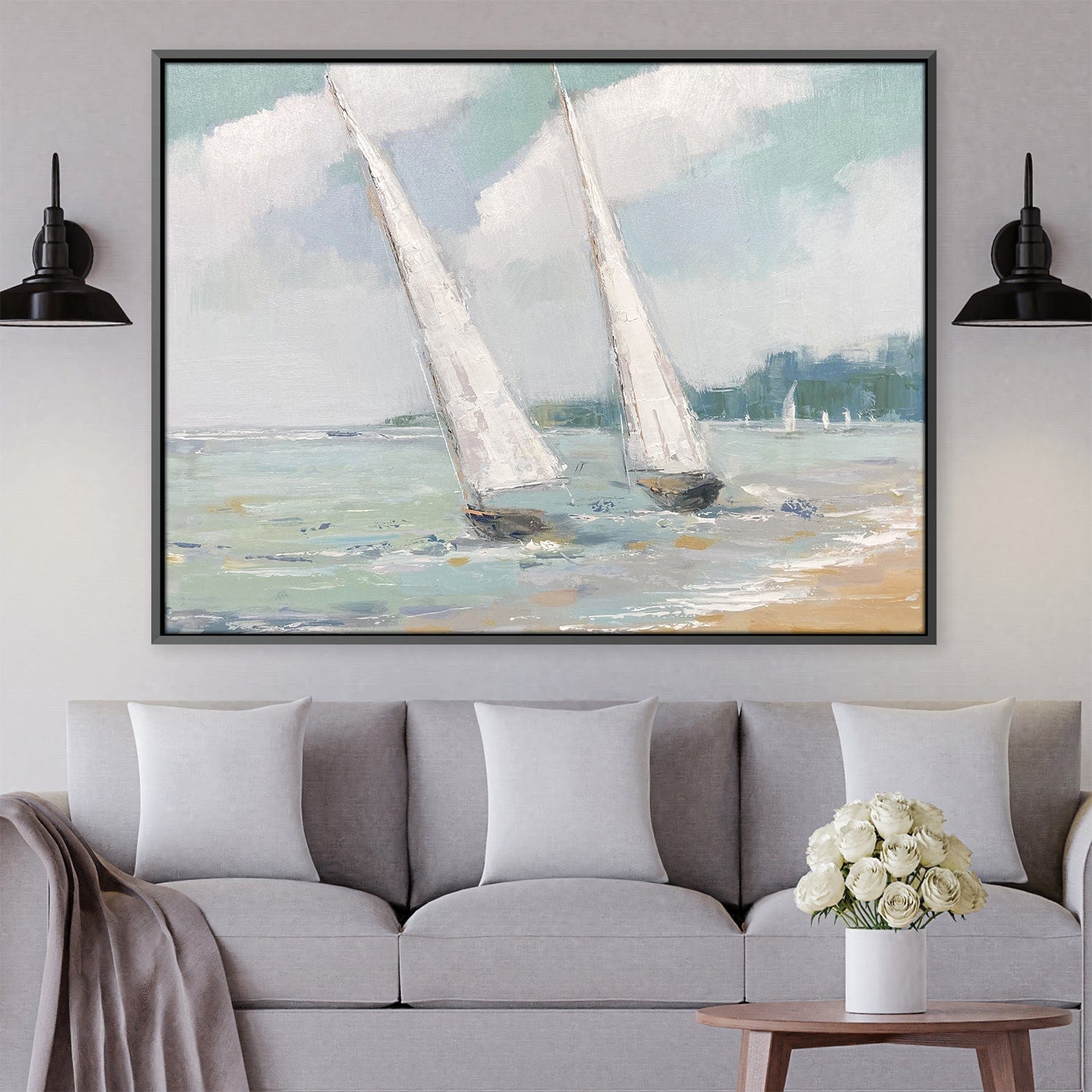 Sailing Tranquility Oil Painting Oil 45 x 30cm / Oil Painting Clock Canvas
