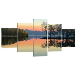 Serene Lake View Canvas - 5 Panel Art 5 Panel / Large / Standard Gallery Wrap Clock Canvas